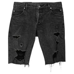 Used Balmain Grey Distressed Denim Shorts M