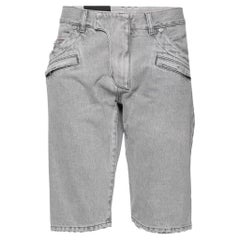 Balmain Grey Distressed Denim Zip Detail Shorts M