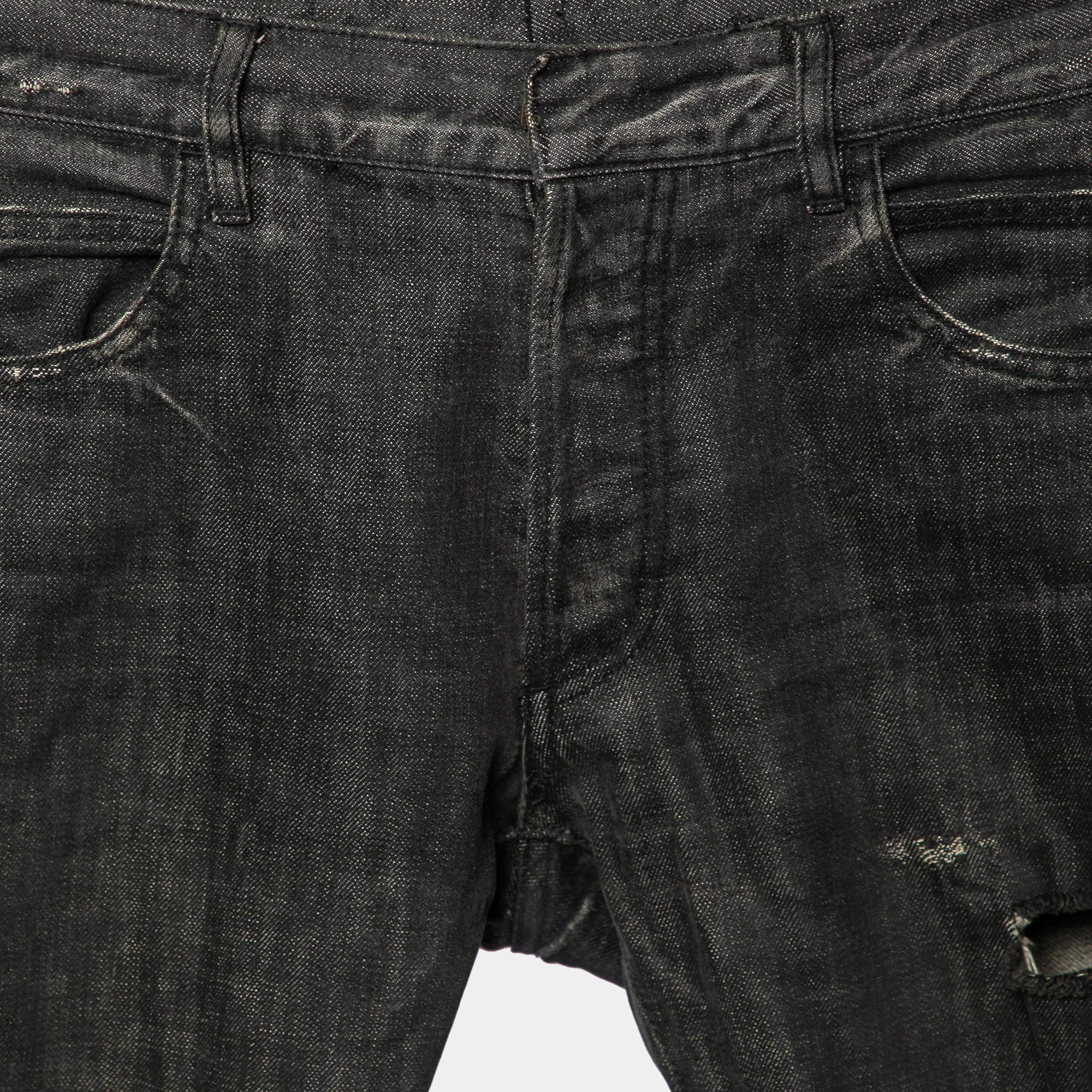 Black Balmain Grey Distressed Frayed Edged Shorts S For Sale