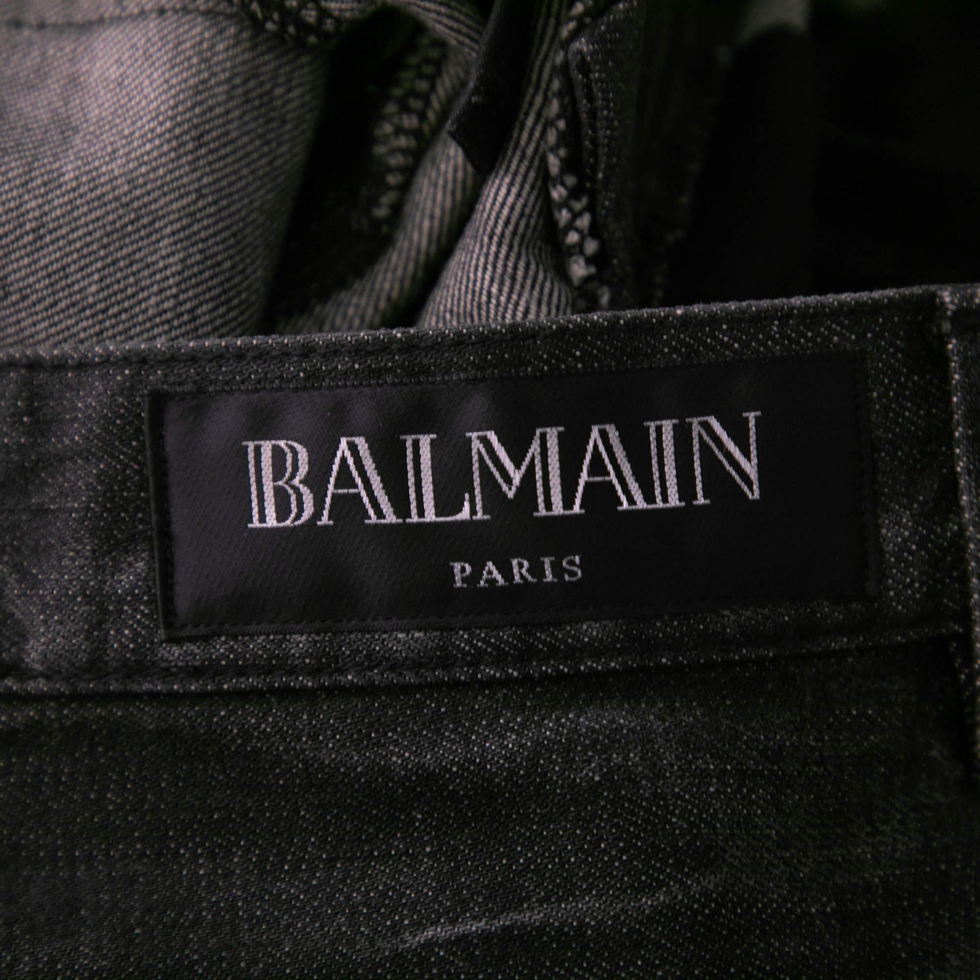 Balmain Grey Distressed Frayed Edged Shorts S In Fair Condition For Sale In Dubai, Al Qouz 2