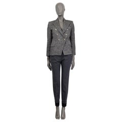 BALMAIN grey HERRINGBONE TWEED SIGNATURE DOUBLE BREASTED Blazer Jacket 36 XS