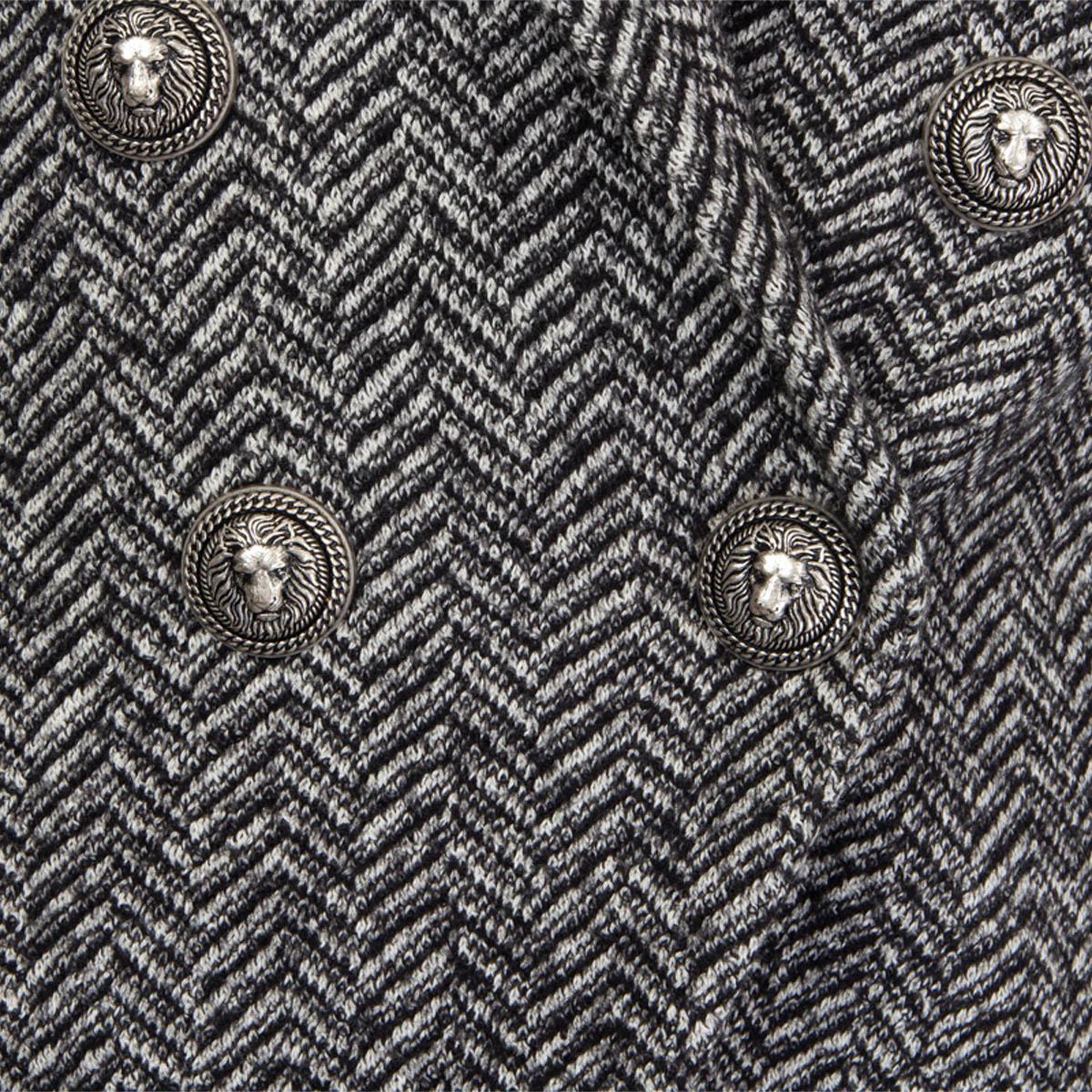 Women's BALMAIN grey HERRINGBONE TWEED SIGNATURE DOUBLE BREASTED Blazer Jacket 36 XS