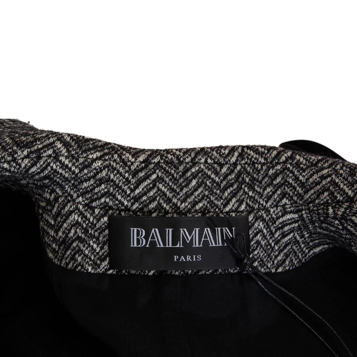 BALMAIN grey HERRINGBONE TWEED SIGNATURE DOUBLE BREASTED Blazer Jacket 36 XS 1