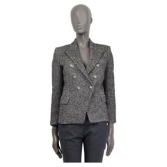 BALMAIN grey HERRINGBONE TWEED SIGNATURE DOUBLE BREASTED Blazer Jacket 36 XS