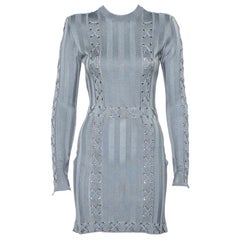 Balmain Grey Knit Lace Up Detail Mini Dress M