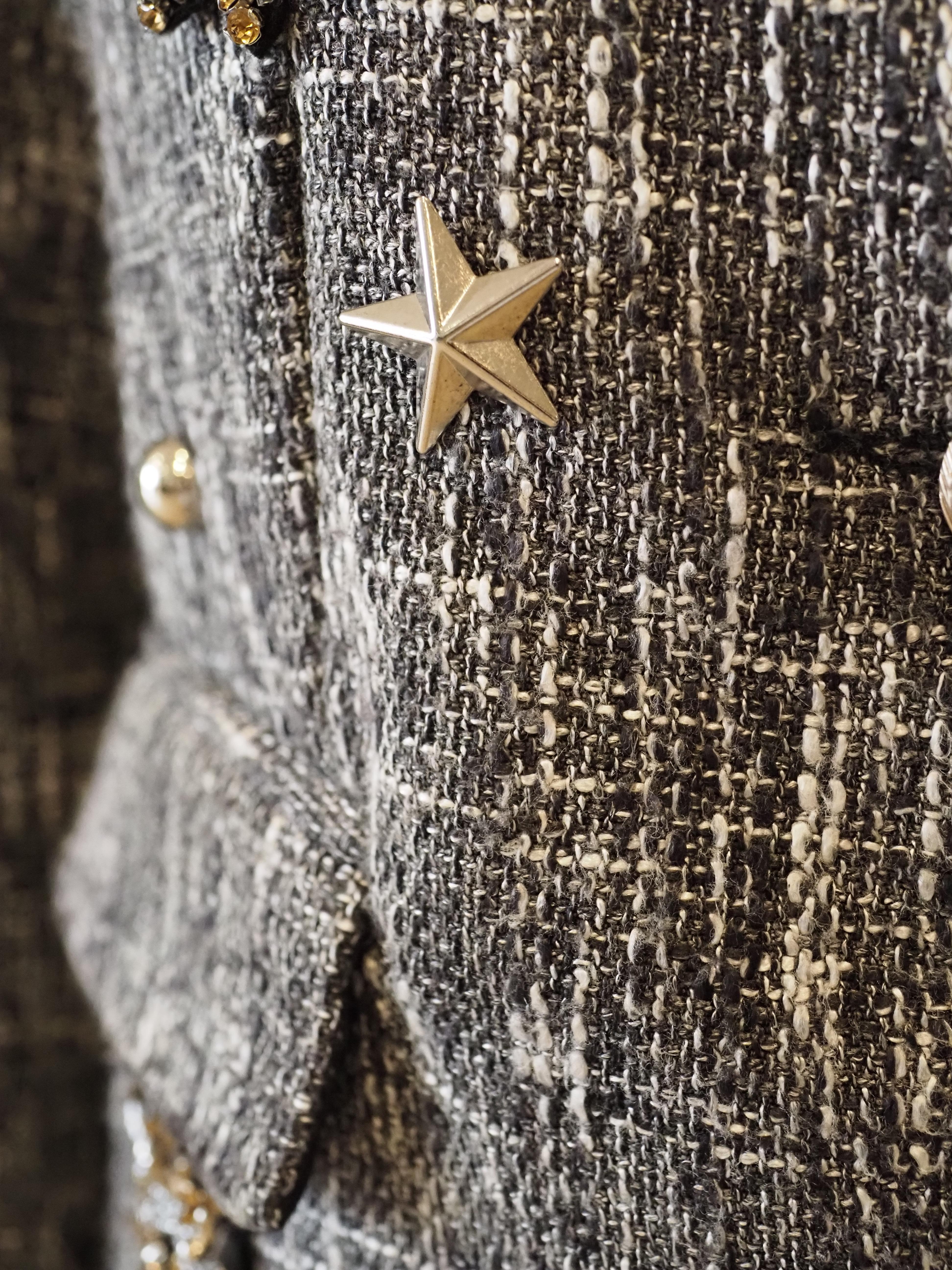 Gray Balmain  grey multicoloured with crystal stones jacket For Sale