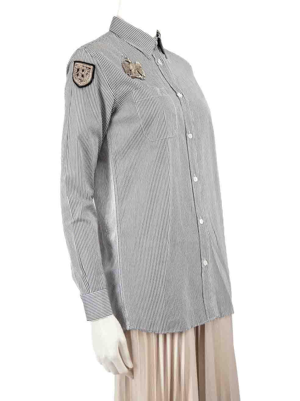CONDITION is Very good. Minimal wear to the shirt is evident. Minimal wear to the underarm linings with light discolouration on this used Balmain designer resale item. 
 
 
 
 Details
 
 
 Grey
 
 Cotton
 
 Long sleeves shirt
 
 Striped
 
 Buttoned