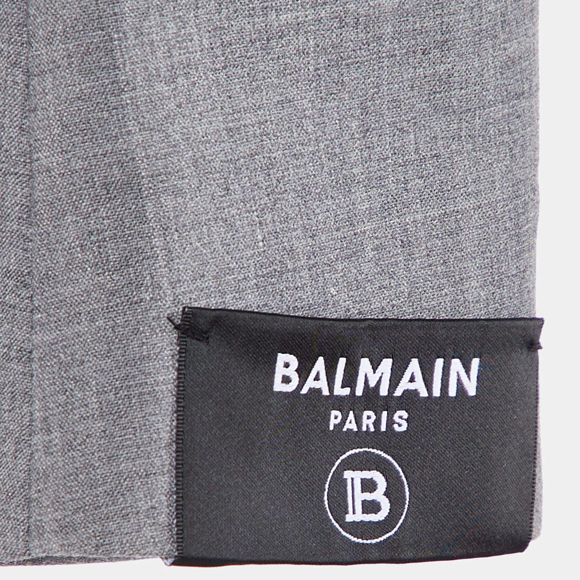 Balmain Grey Wool Open Front Blazer In Excellent Condition In Dubai, Al Qouz 2