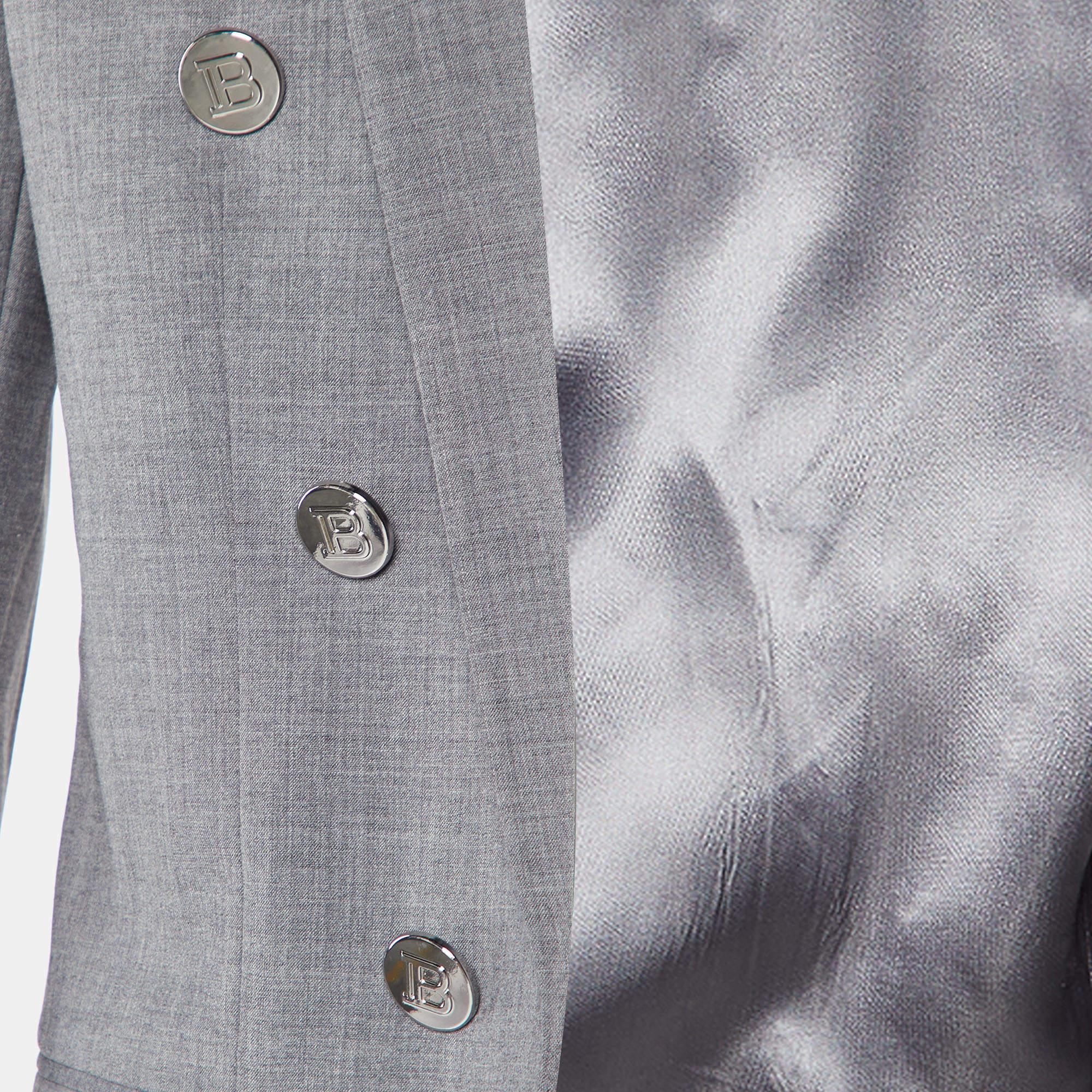 Men's Balmain Grey Wool Open Front Blazer