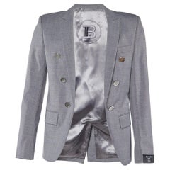 Balmain Grey Wool Open Front Blazer