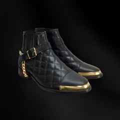 BALMAIN HARNESS-STRAP BLACK LEATHER CHELSEA BOOTS for MEN Size 44 - US 11