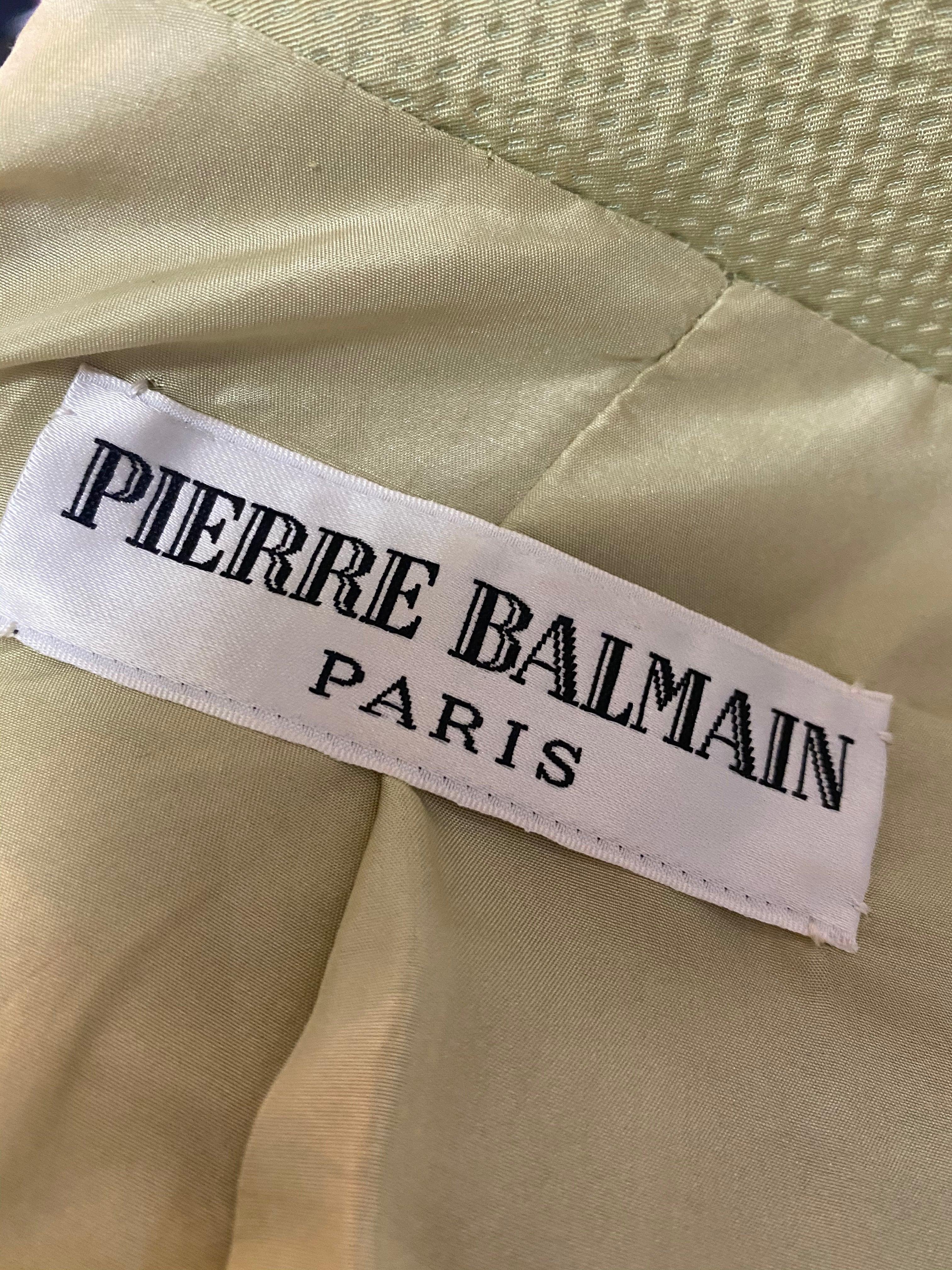Balmain Haute Couture Anzug in Mintgrün mit Stickerei, 2000er Jahre im Zustand „Hervorragend“ im Angebot in Los Angeles, CA