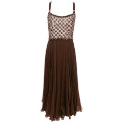 Balmain Haute Couture Silk Chiffon Dress, Beaded Embroidery, Size 36