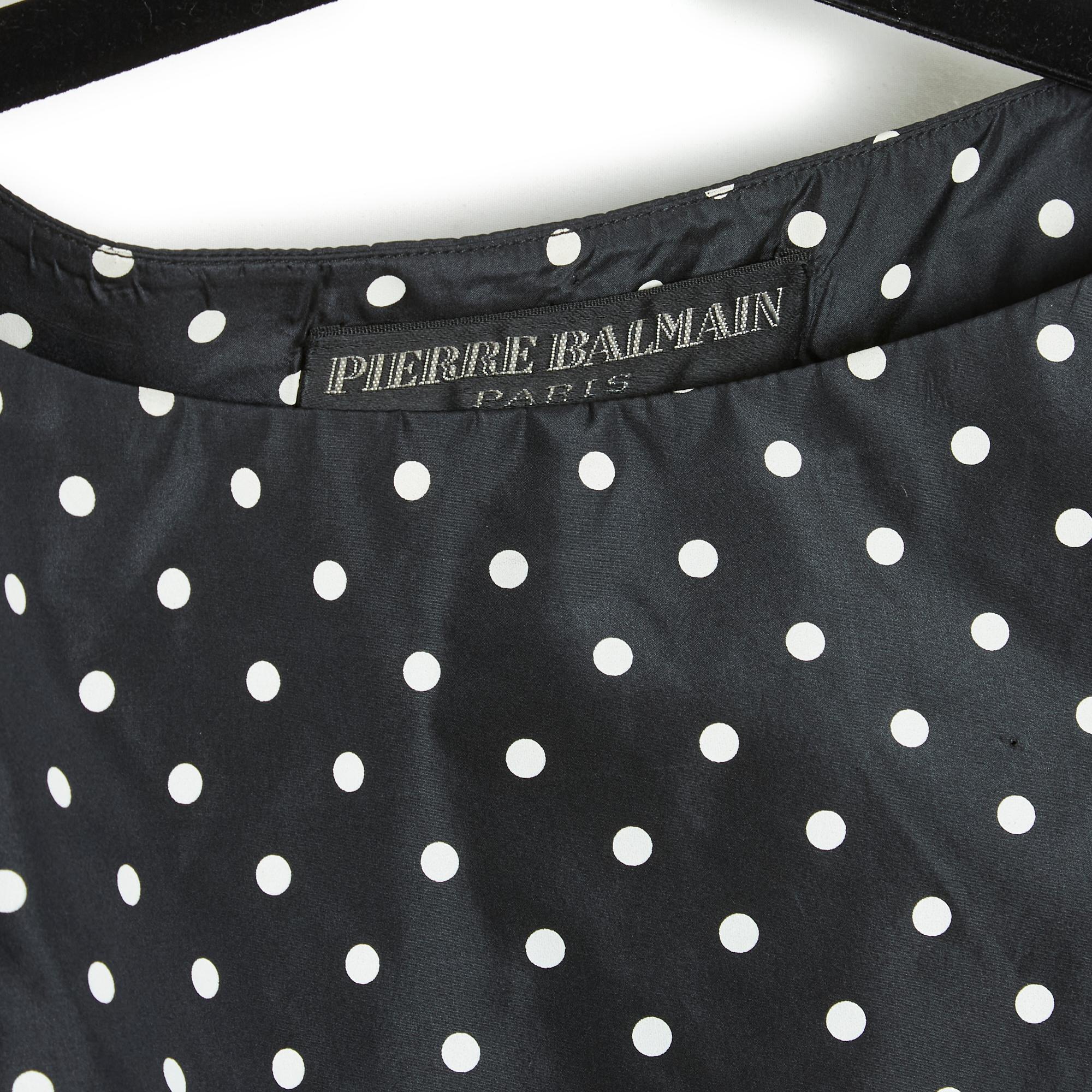 Balmain Haute couture SS2000 Black Polka Dot silk Dress US4  In Excellent Condition For Sale In PARIS, FR