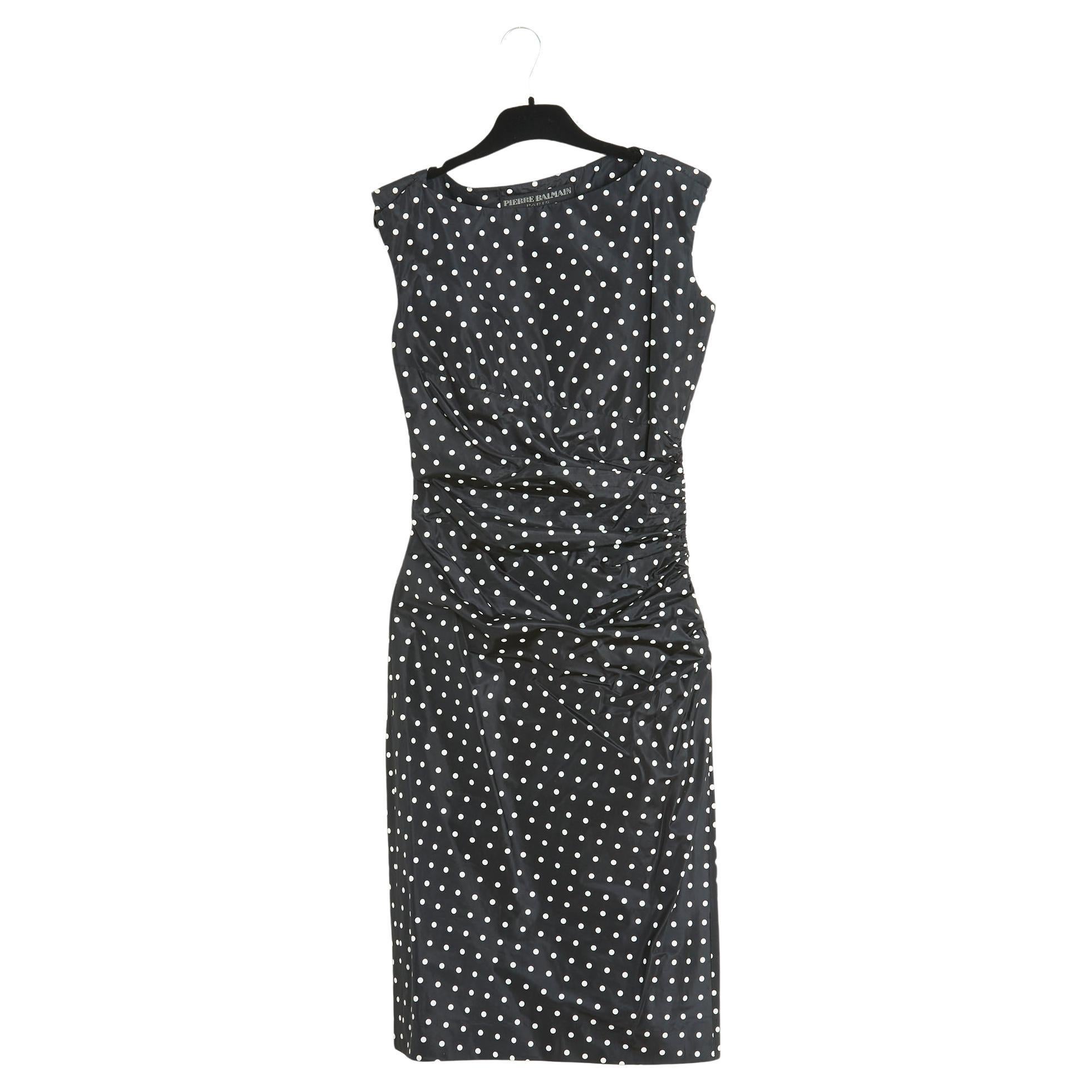 Balmain Haute couture SS2000 Black Polka Dot silk Dress US4  For Sale