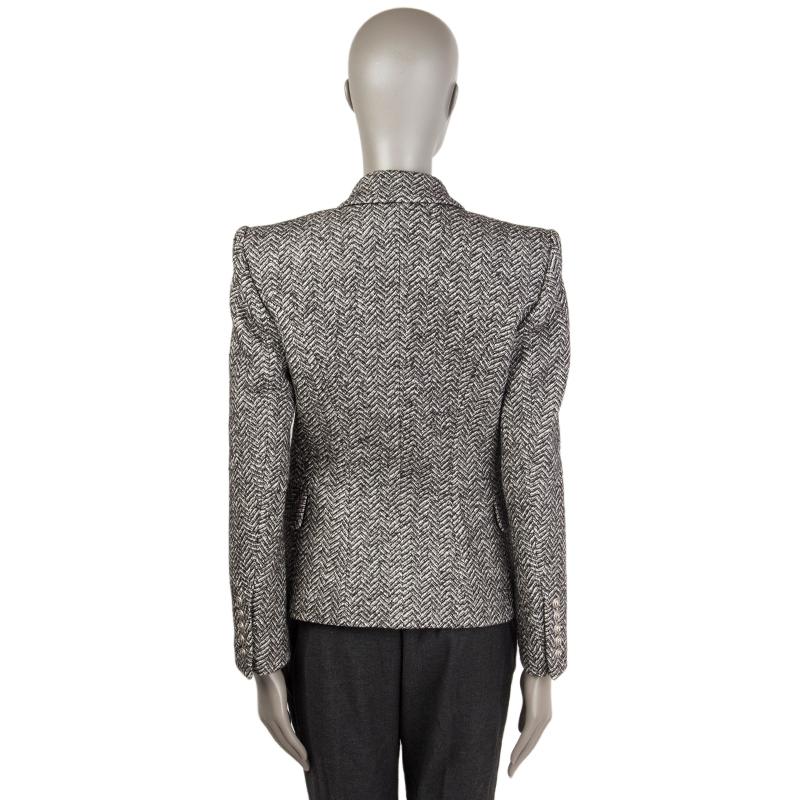 Gray BALMAIN HERRINGBONE wool blend SIGNATURE DOUBLE BREASTED Blazer Jacket 40