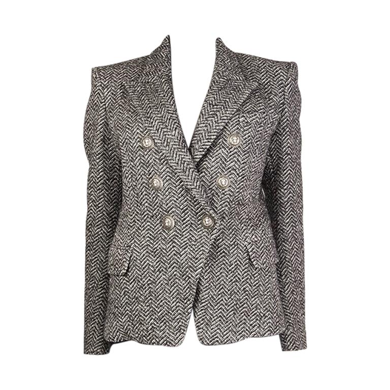 BALMAIN HERRINGBONE wool blend SIGNATURE DOUBLE BREASTED Blazer Jacket 40