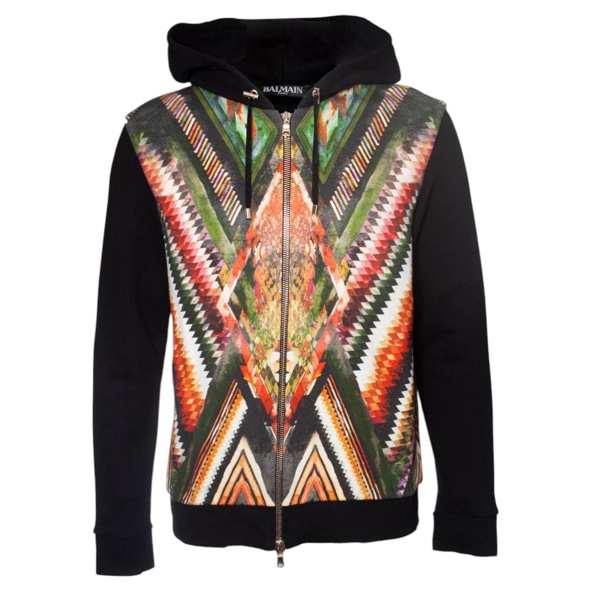 Balmain, Hooded zip up jacket with graphical print