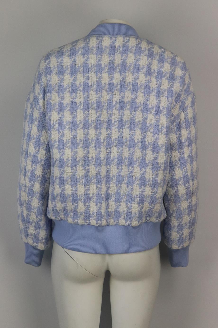 Gray Balmain Houndstooth Cotton Blend Tweed Bomber Jacket Fr 38 Uk 10