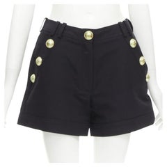 BALMAIN iconic gold military button black cotton high waist shorts FR36 S