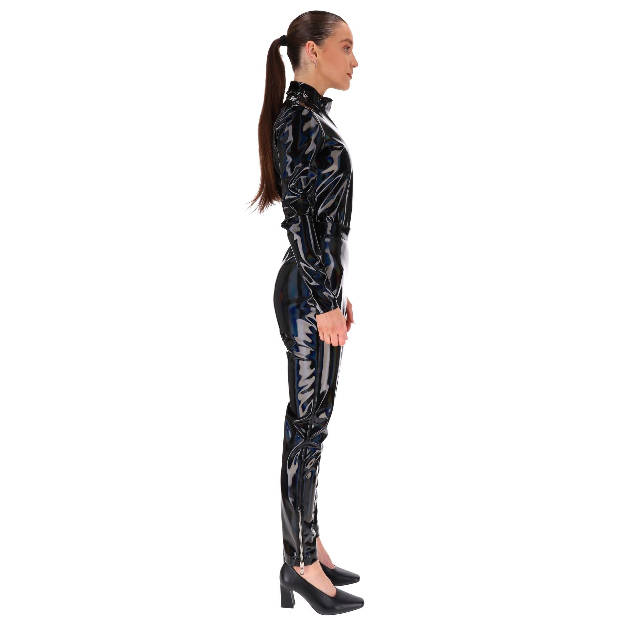 Black Balmain Iridescent Vinyl Two-Piece Set For Sale
