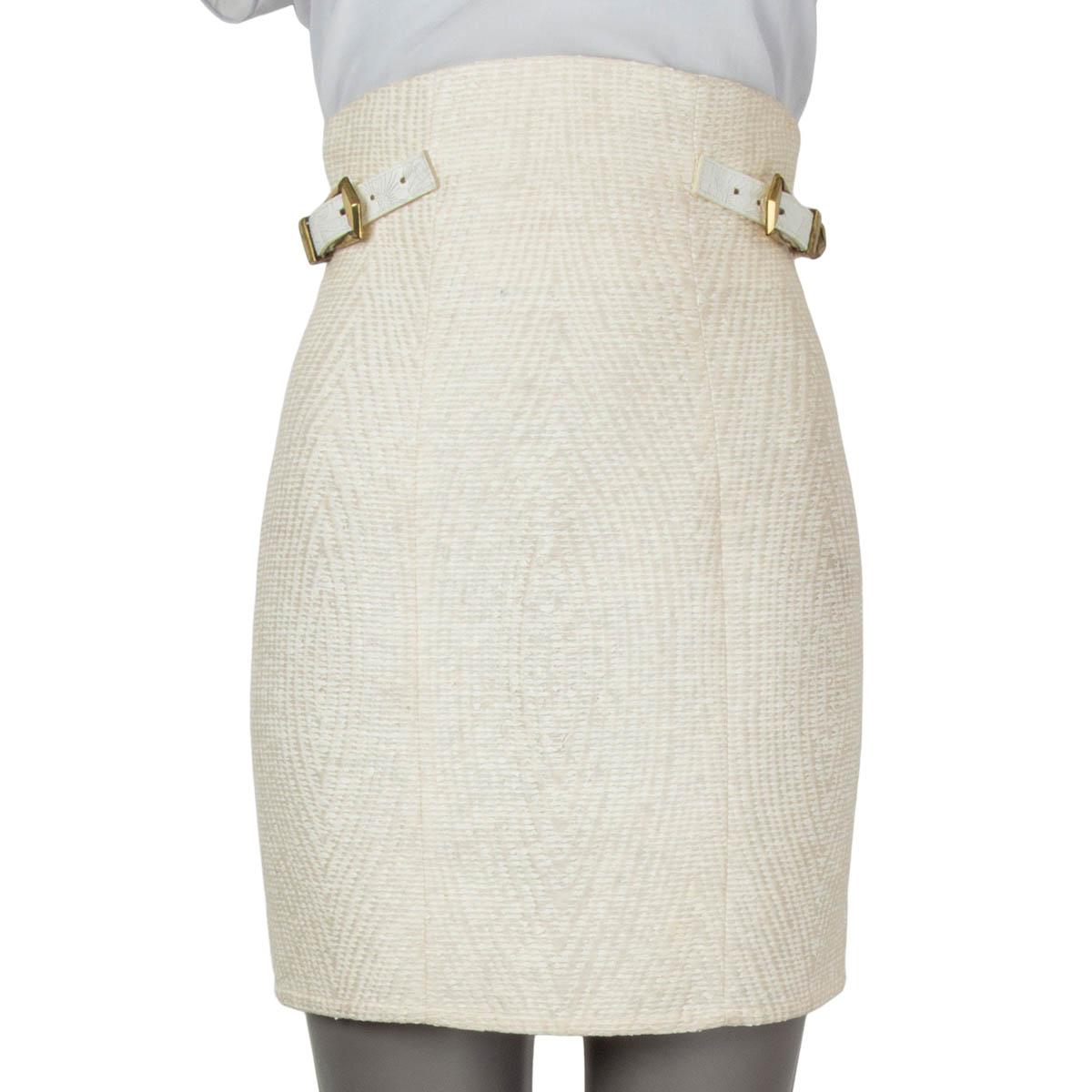 Beige Mini-jupe Balmain en coton mélangé ivoire et beige avec ceinture et taille haute, 36 XS en vente