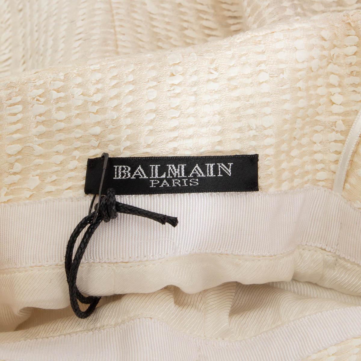 Women's BALMAIN ivory & beige cotton blend BELTED HIGH WAISTED MINI Skirt 36 XS For Sale