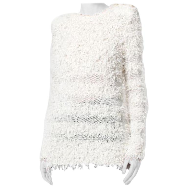 Balmain Ivory Cotton Blent Textured Knit Top - Size US 4  For Sale