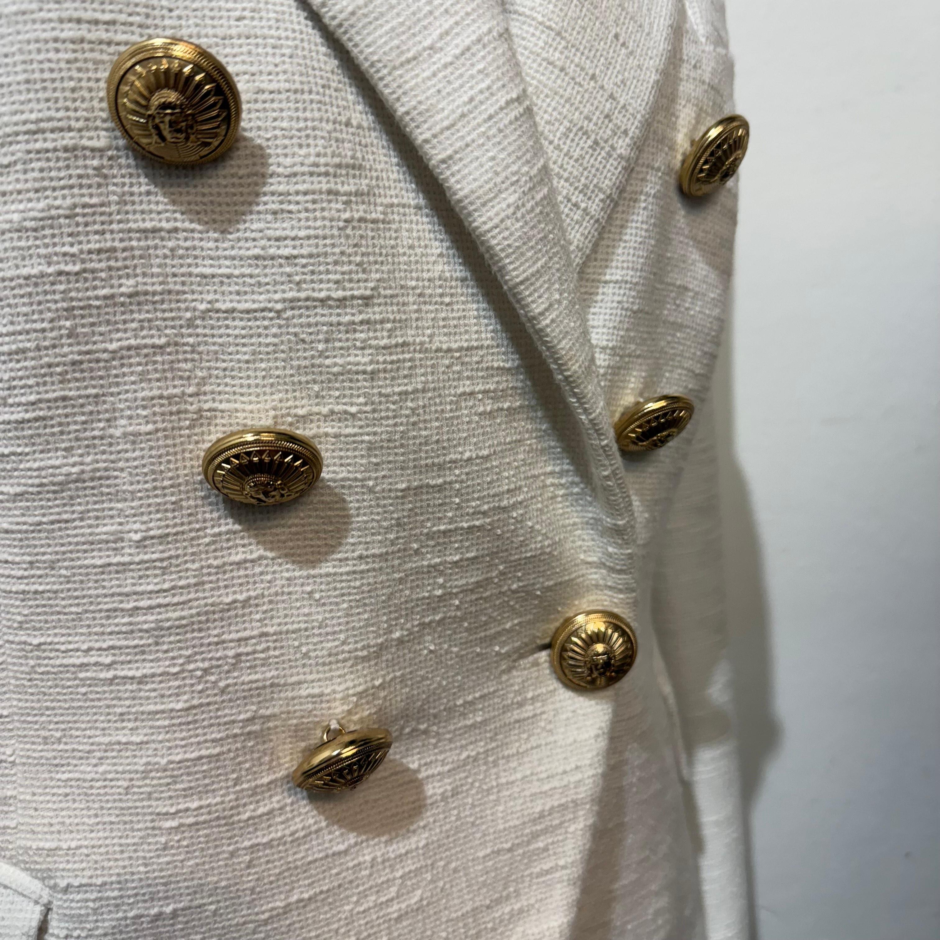Chaqueta de algodón marfil Balmain IT 40, FR 36 en venta 1