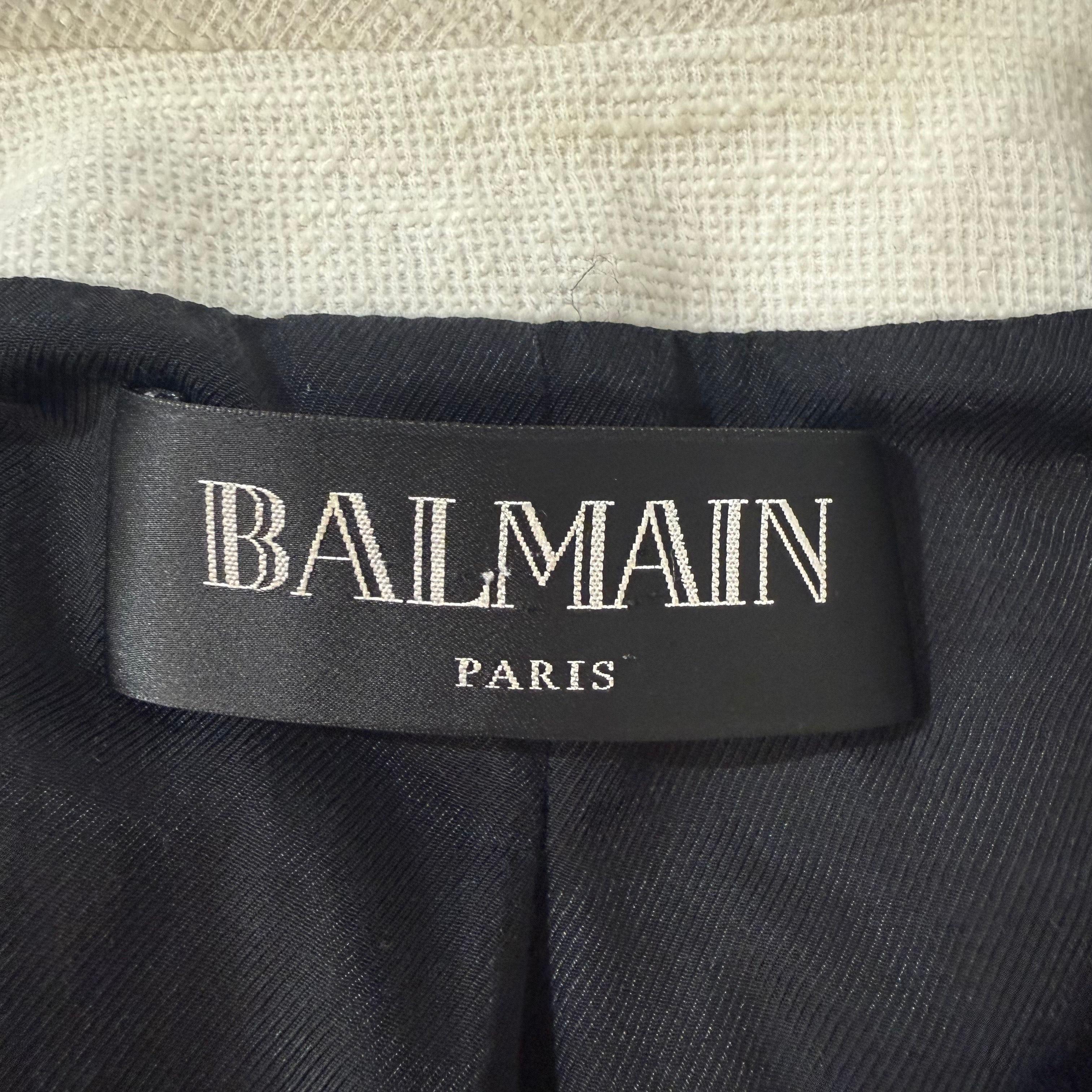Chaqueta de algodón marfil Balmain IT 40, FR 36 en venta 4