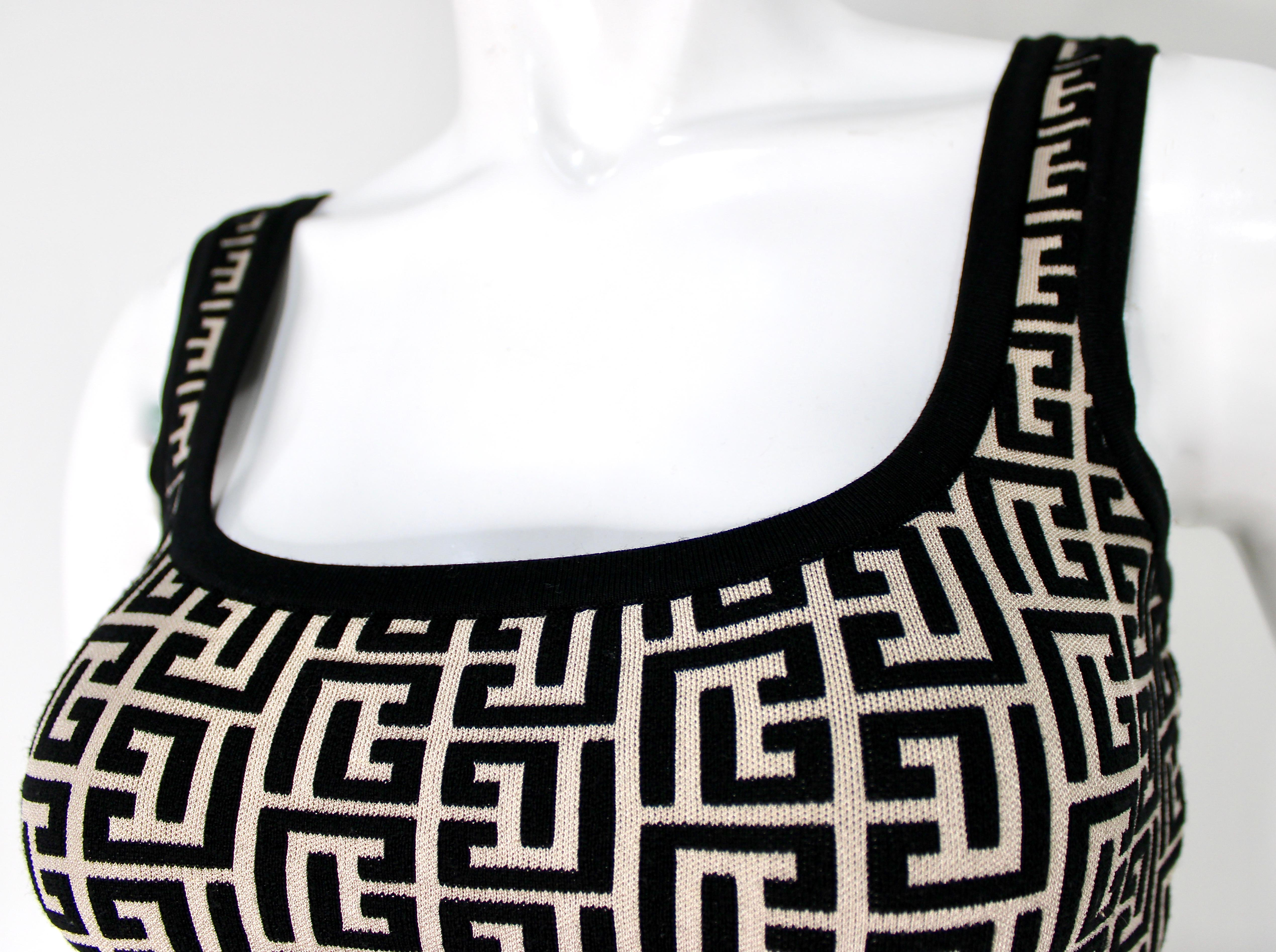 Grigio Canotta Balmain in maglia jacquard con Monogram in vendita