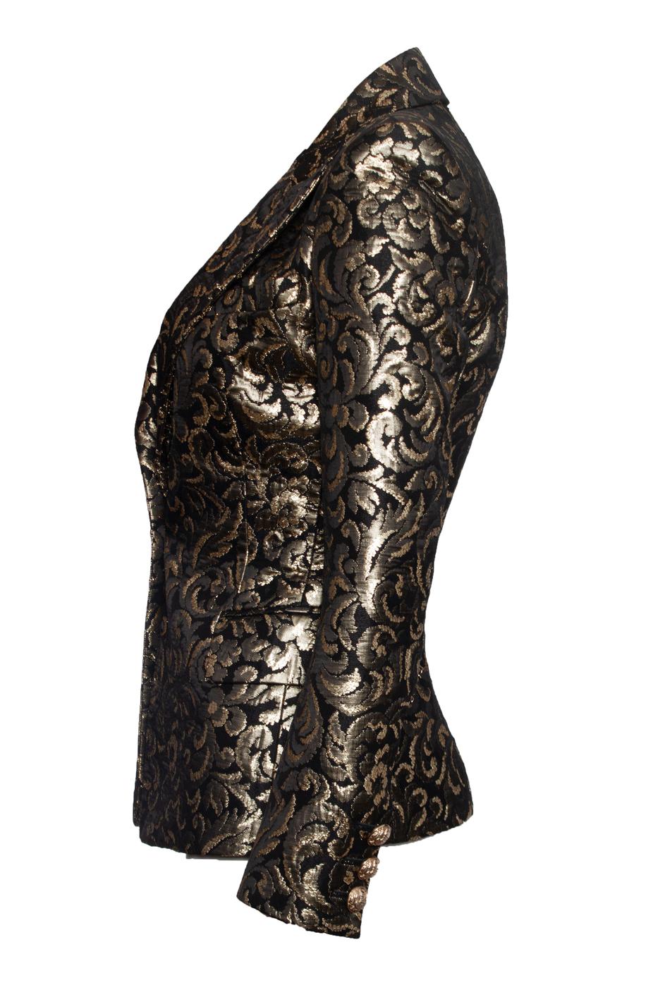 Black Balmain, jacquard woven blazer in black and gold For Sale