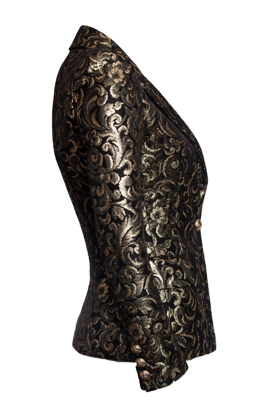 Balmain, jacquard woven blazer in black and gold In Good Condition For Sale In AMSTERDAM, NL