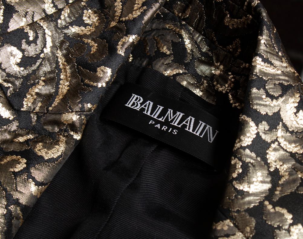 Balmain, jacquard woven blazer in black and gold For Sale 3