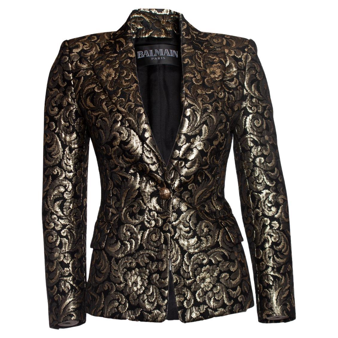 Balmain, jacquard woven blazer in black and gold For Sale
