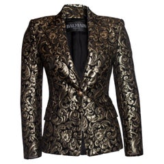 Balmain, jacquard woven blazer in black and gold