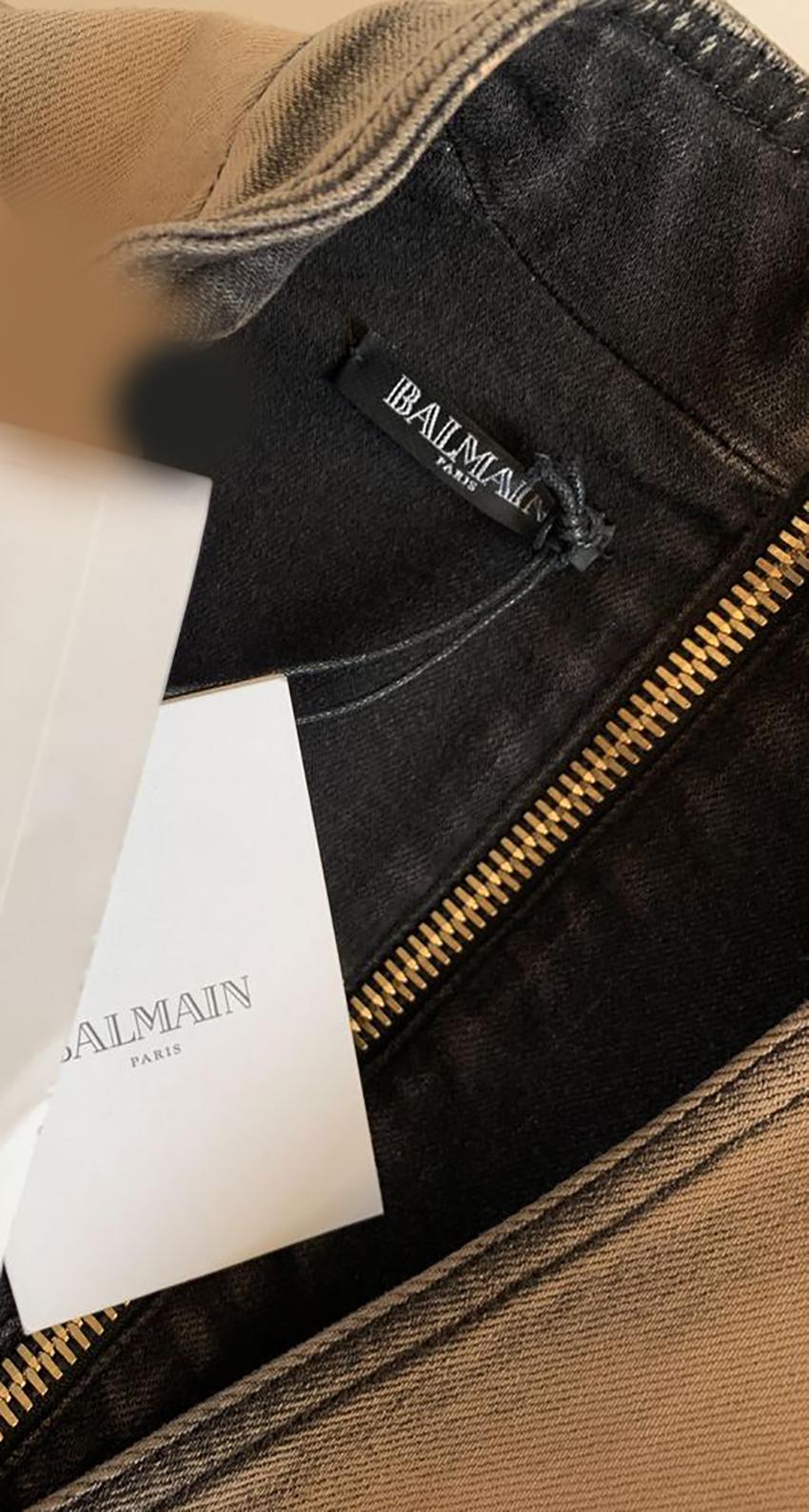 Balmain Jeans Beige Button Up Dress with Gold Tone Lion Buttons  EU 42 1