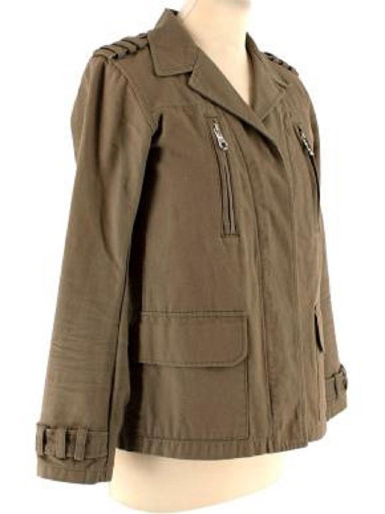 Balmain Khaki Embellished Cotton Military Jacket For Sale at 1stDibs
