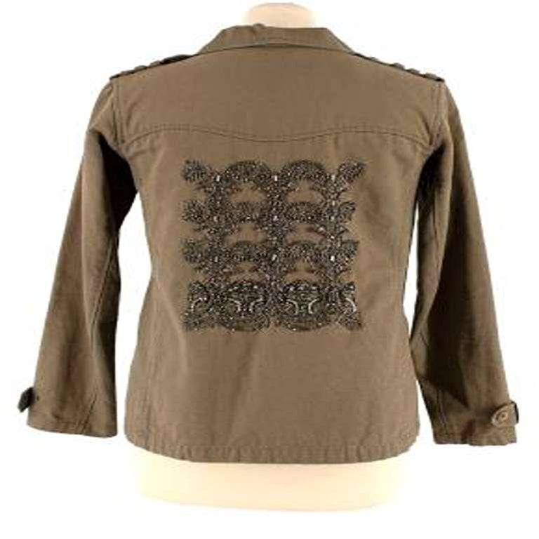 Balmain Khaki Embellished Cotton Military Jacket For Sale at 1stDibs