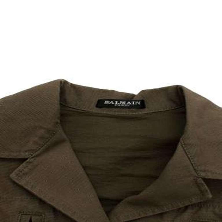 Balmain Khaki Embellished Cotton Military Jacket For Sale at 1stDibs