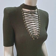 Balmain  Khaki Lace Up Top