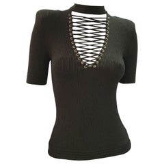 Balmain  Top de encaje caqui