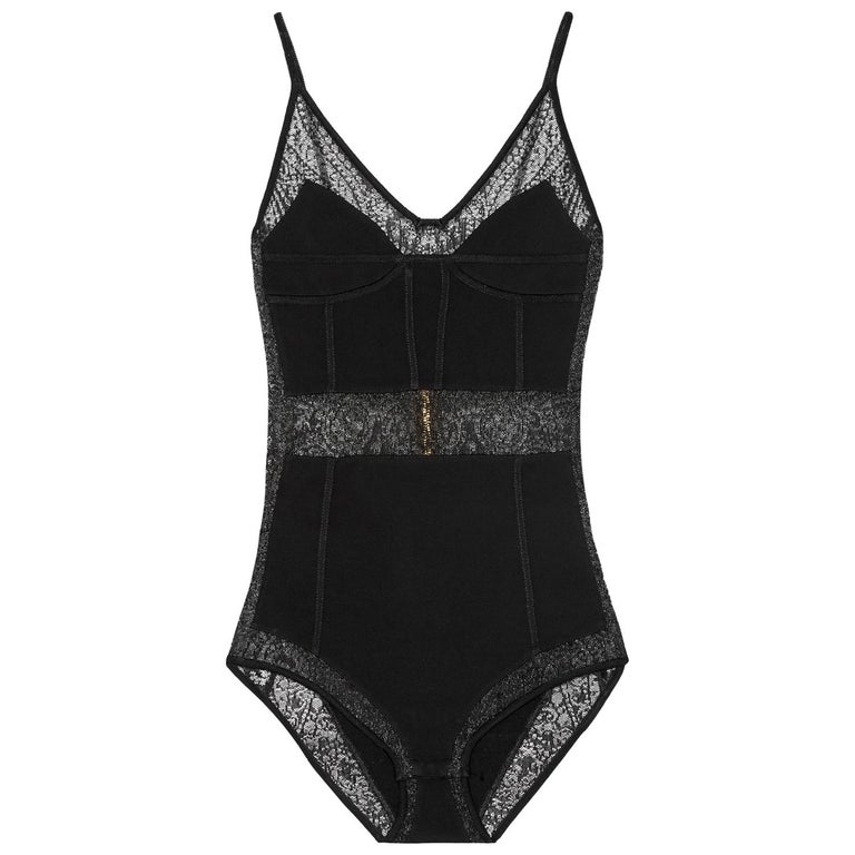 Balmain Lace-Paneled Stretch-Jersey Bodysuit For Sale at 1stDibs