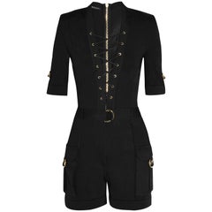 Balmain Lace-Up Stretch-Knit Playsuit 