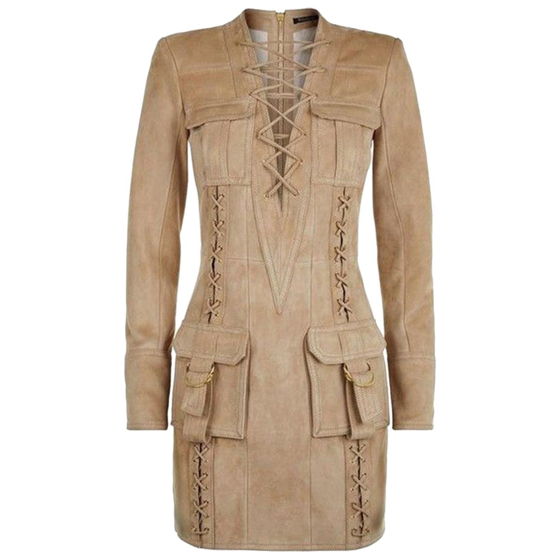 Balmain Schnür-Minikleid aus Wildleder