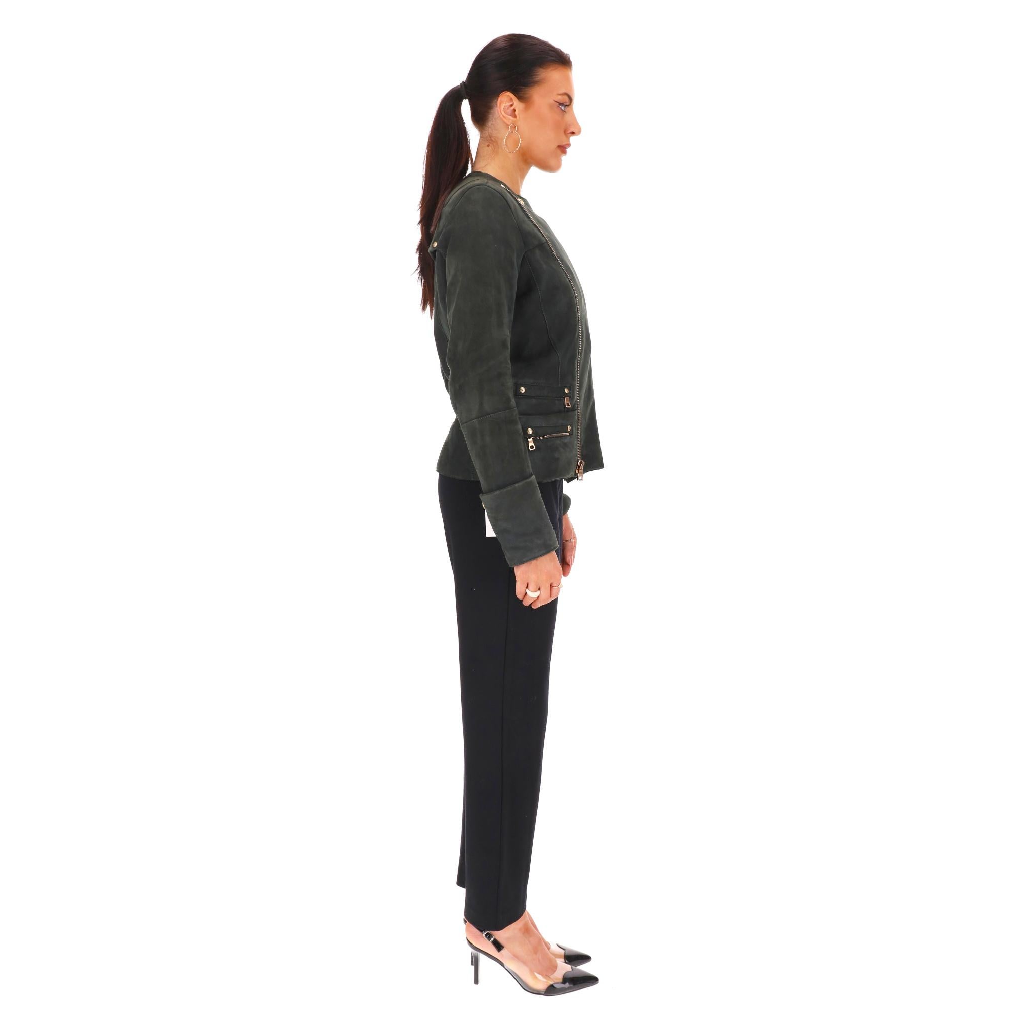Balmain Bikerjacke aus Lammwildleder und Shearling (Schwarz) im Angebot