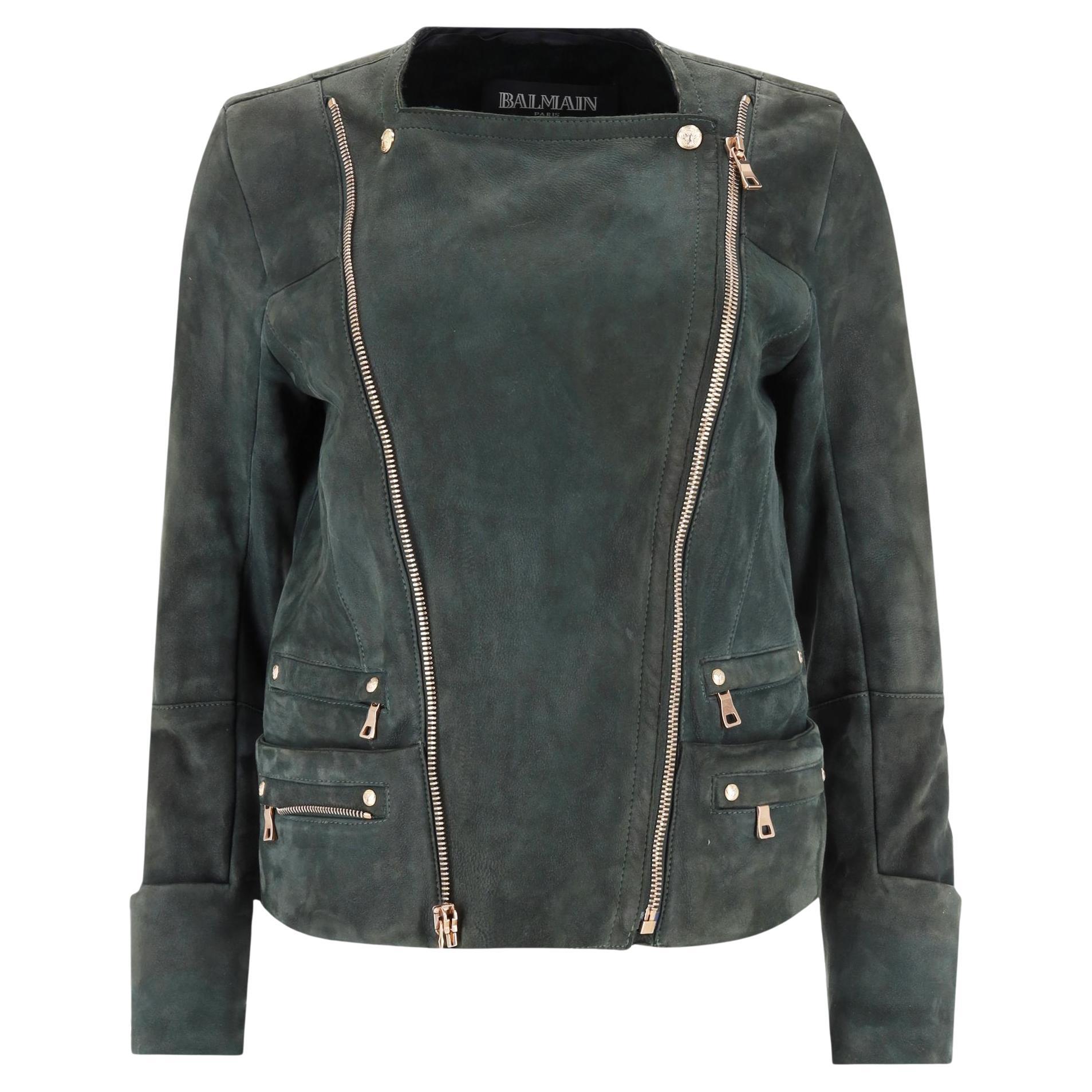 Balmain Bikerjacke aus Lammwildleder und Shearling im Angebot