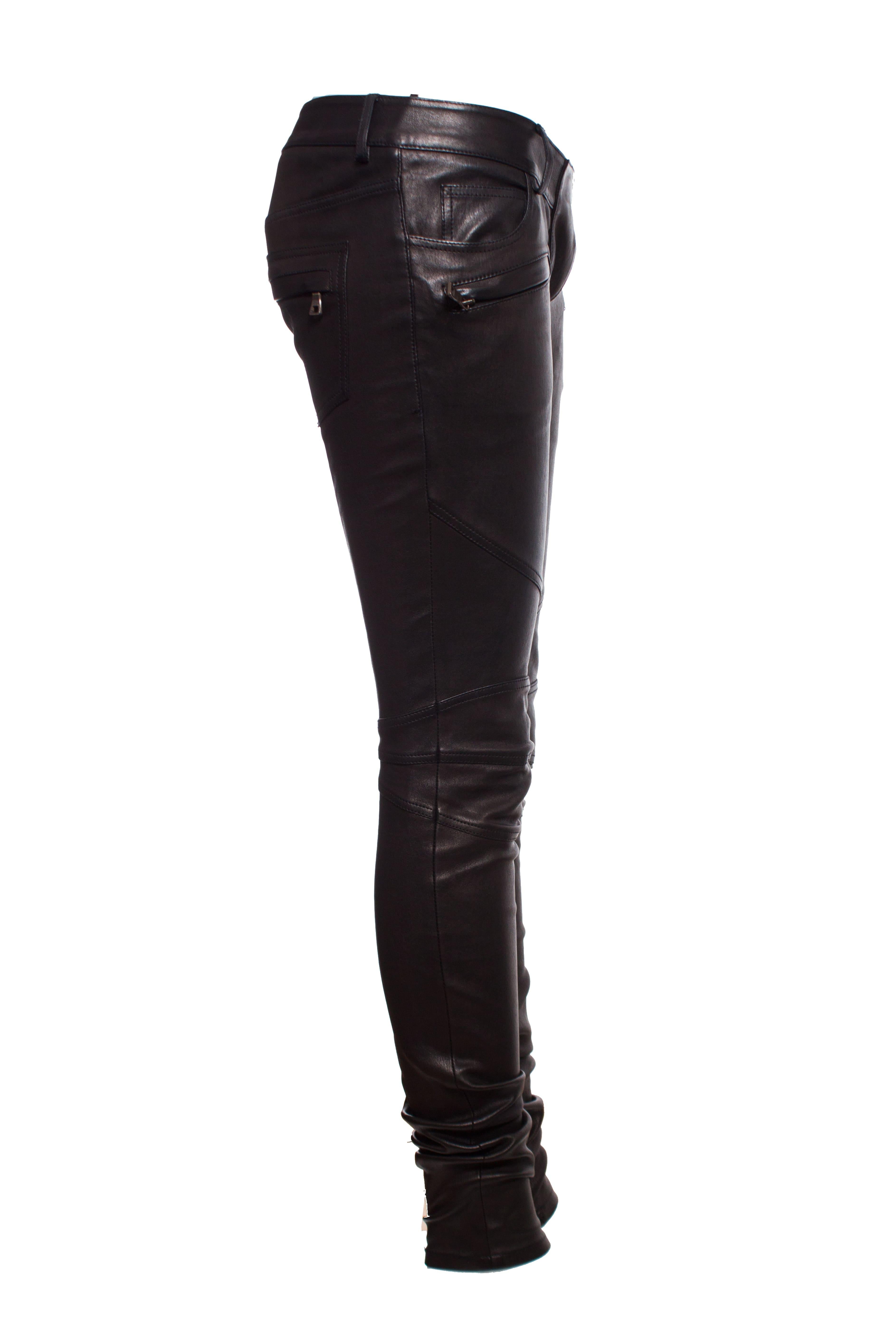 Balmain, leather biker trousers in black. In Good Condition For Sale In AMSTERDAM, NL