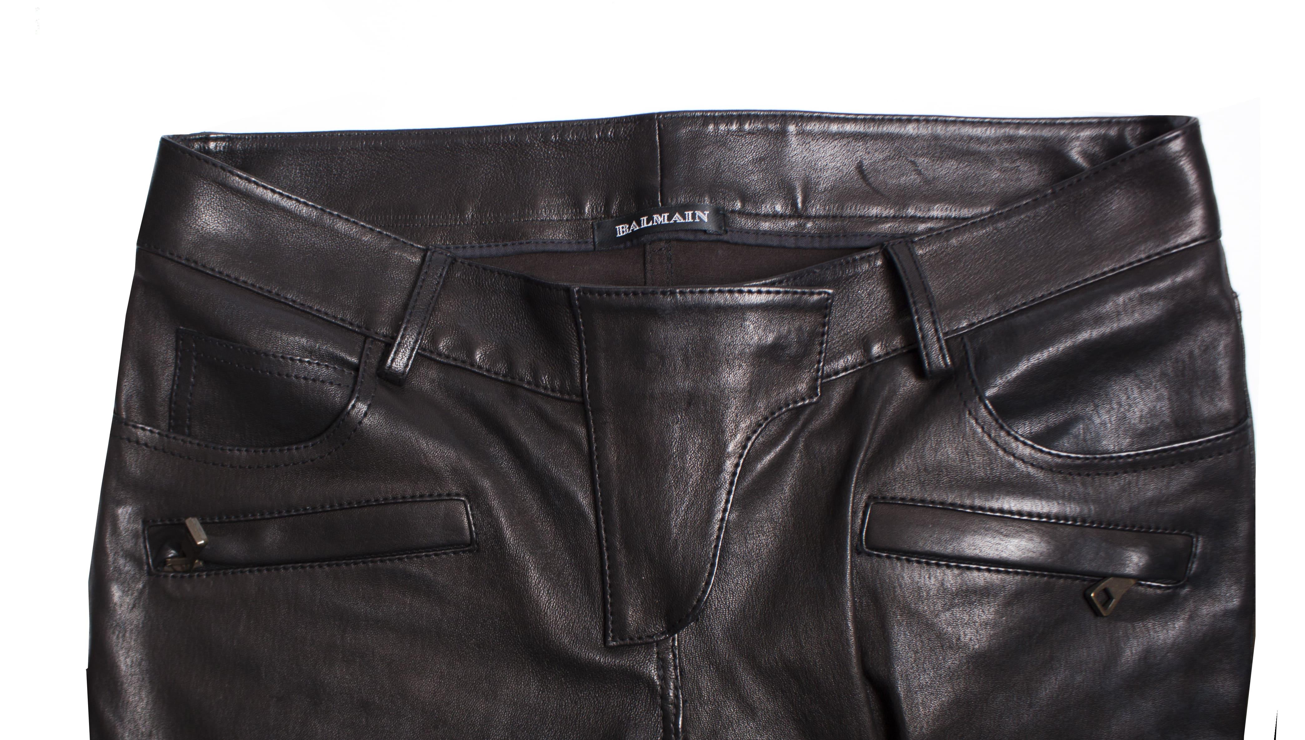 Women's Balmain, leather biker trousers in black. For Sale