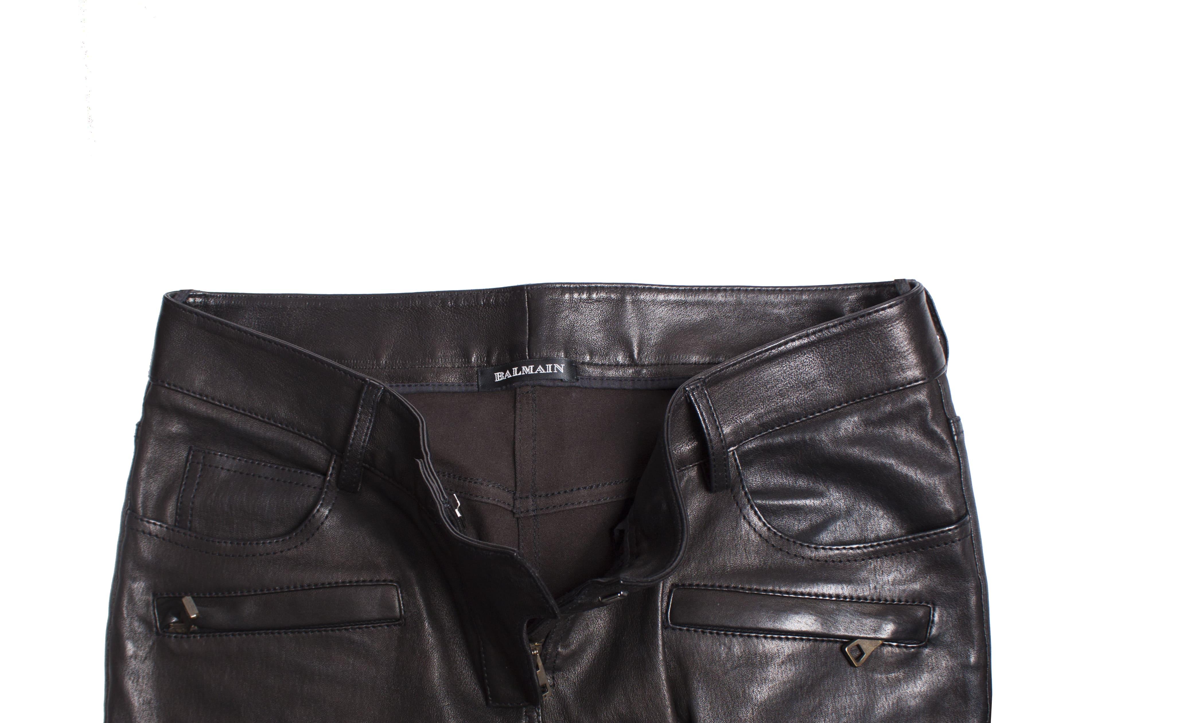 Balmain, leather biker trousers in black. For Sale 1